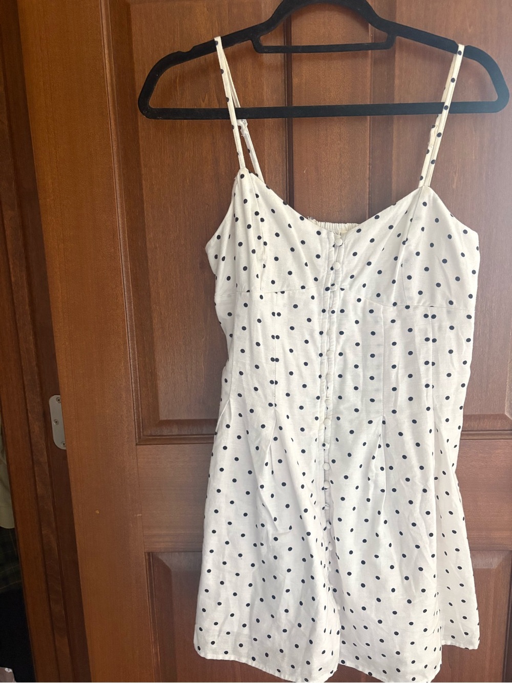 American Eagle Outfitters White Dress with Navy Polka Dots